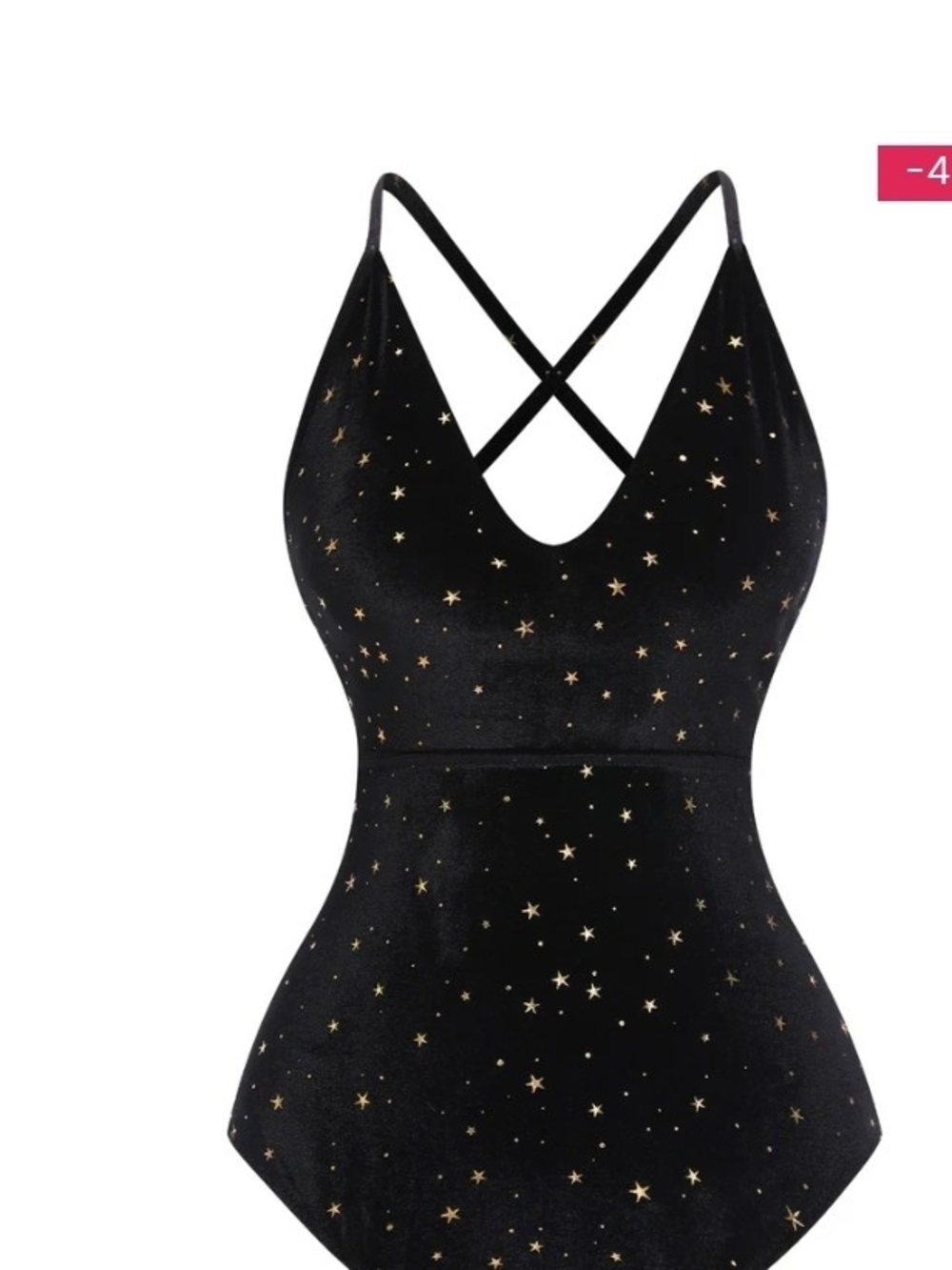 Black Star-Print Velvet One-Piece Swimsuit